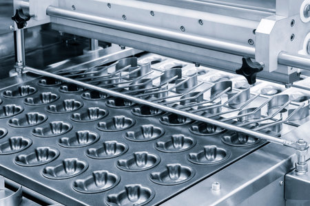 Conveyor Belt Food. Factory for the production of food. Production line with packaging. Food...