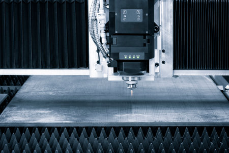 Industrial laser metal cutting machine, industrial technology conceptの写真素材