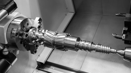 Manufacturing CNC professional lathe machine, Industrial concept.