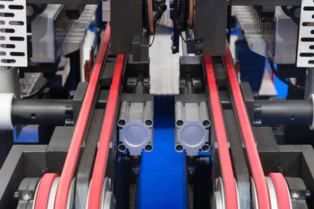 Conveyor line in an industrial factory, conveyor belt, industrial concept backgroundの写真素材