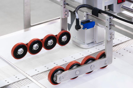 Automatic packaging conveyor line in pharmaceutical factory, pharmaceutical industrial concept...