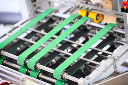 Automatic packaging conveyor line in pharmaceutical factory, pharmaceutical industrial concept...