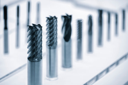 drilling milling metal cutting tool with carbide cutter insert in workshop. Drills with...