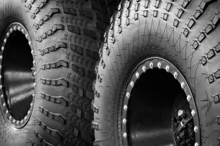 Low pressure all-terrain rubber wheels close-up