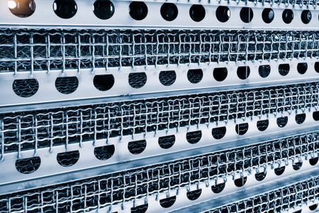 Rack with metal containers for cooking food