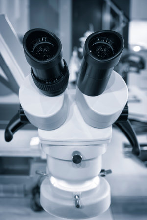 Close-up microscope in a science laboratoryの写真素材