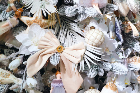 Close-up of pink colored christmas toys on the Christmas tree