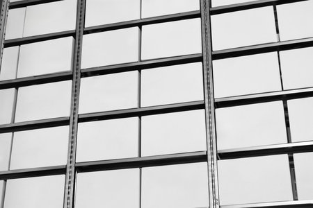 modern distribution warehouse with boxes on racksの写真素材