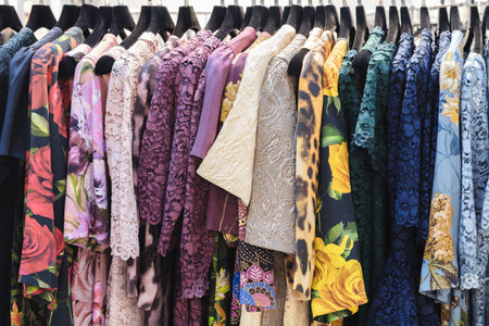 multicolor clothing in the store marketの写真素材