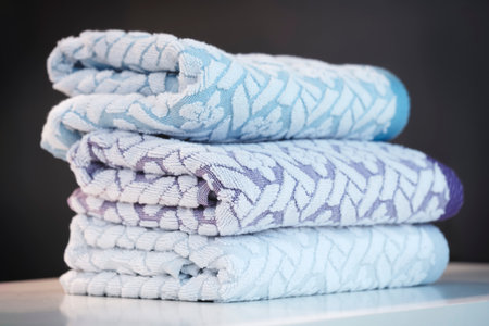 Textile clothes on a shelf in a storeの写真素材