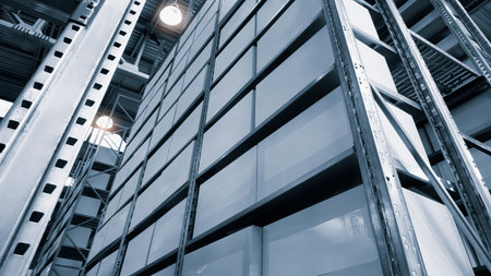 modern distribution warehouse with boxes on racks