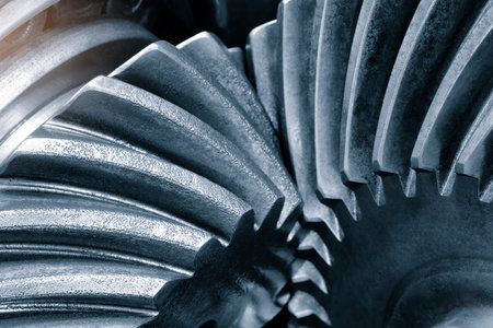 Machine Gears, gear wheels close-up, industry concept backgroundの写真素材