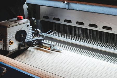 Industrial textile weaving machine in a weaving factory, industrial concept background