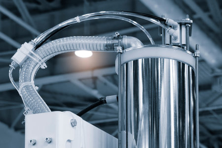 Pharmaceutical factory, metal equipment for drug production, industrial pharmaceutical concept...