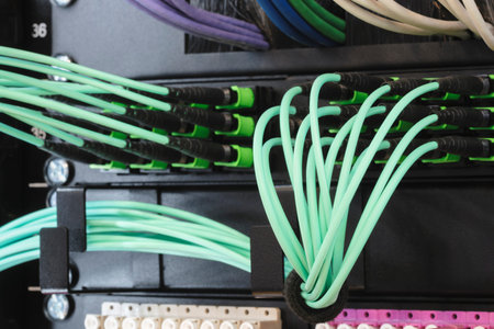 Telecommunication Internet equipment with wires and communication blocks. Telecommunication...