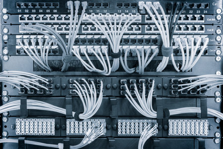 Telecommunication Internet equipment with wires and communication blocks. Telecommunication...