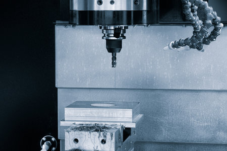 A machine with a drill bit in it. The machine is black and silverの写真素材