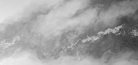 A gray and white painting of a cloudy sky with a gray line running through it. The painting has a moody and somber feel to it, as if it is trying to convey a sense of loneliness or isolationの写真素材