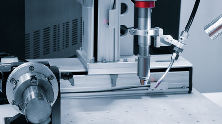 Modern automatic welding machine, industrial concept background