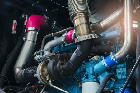 A car engine with a fan on the side