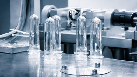 The machine produces plastic containers for pharmaceuticals and medicine. The containers are...