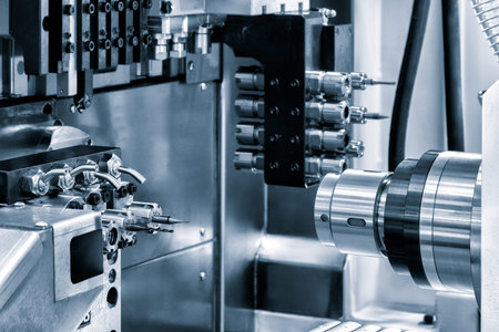Manufacturing professional metalworking machine. Industrial concept. Programmable modern cnc digital...