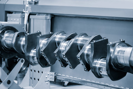 crankshaft after repair rotates on the stand and is tested by the CMM coordinate machine, service...