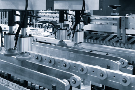 Crossing of the roller sawmill conveyor, Production line conveyor roller transportation objects.