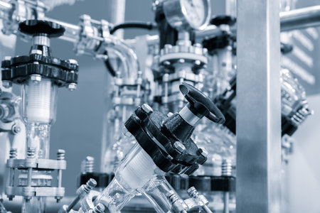 Chemical pharmaceutical laboratory equipment, equipment for medical experiments, equipment close-up,...