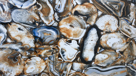 A close up of a rock wall with many different colored stones. The stones are of various sizes and...