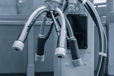Modern automatic milking machineの写真素材