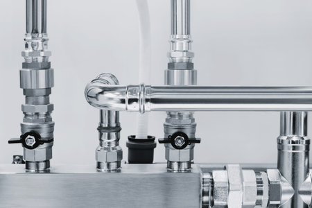 Water supply wiring in the boiler room, metal and plastic pipes, filters, taps and shut-off valves,...