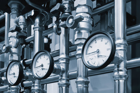 Water supply wiring in the boiler room, metal and plastic pipes, filters, taps and shut-off valves,...
