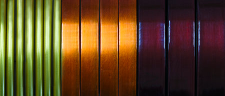 A series of panels of different colors, including green, brown and orange, as a background for the template banner. The panels are arranged in such a way that a sense of depth and volume is created.の写真素材