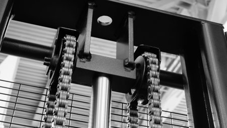A black machine with a chain and a bolt. The bolt is silver
