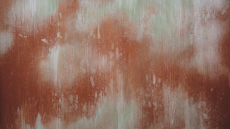 wall is covered in paint and has a rough texture. colors are mostly brown and green, with some white...
