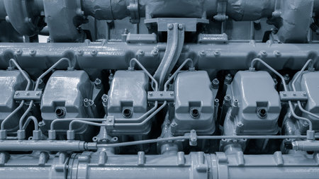 engine is a massive piece of machinery with many components and numerous bolts holding it together....
