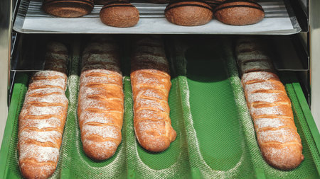A tray of breads is being baked in an oven. The breads are all different shapes and sizes, and they...