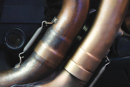 Close up of motorcycle muffler copper pipesの写真素材