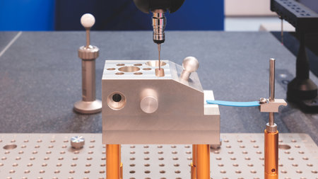 Quality control on milling CNC machine, coordinate measuring machine, Quality control machineの写真素材