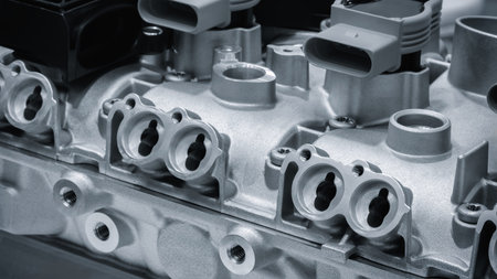 Close up of car engine cylinder block cover, car service concept background