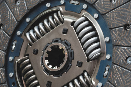 Car clutch disc with pressure springs close-up, car service concept backgroundの写真素材