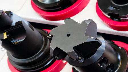 A display of various types of drill bits. The display is organized and the bits are arranged in a way that makes it easy to see the differences between themの写真素材