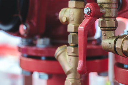 Copper block with valves part of a fire protection system