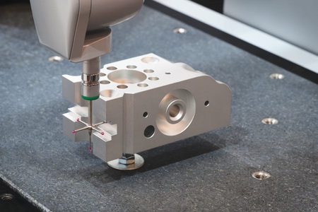 Quality control on milling metal CNC machine, coordinate measuring machine, CMM Quality control machine, technology conceptの写真素材