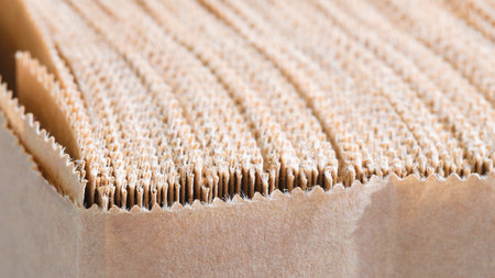 A long brown strip of thin sheets of kraft paper with a line pattern. texture is rough and the lines are close together, creating a sense of depth and volume.の写真素材