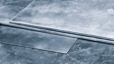 metal sheet is being cut by a machine. machine is surrounded by a metal frame industrial concept...