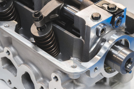 disassembled silver car engine auto service concept background.