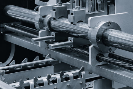 Machine with a long metal rod on it. The rod is being held in place by a metal piece