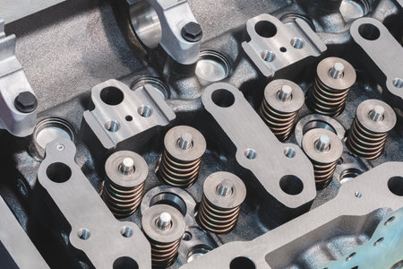 disassembled silver car engine auto service concept background.の写真素材